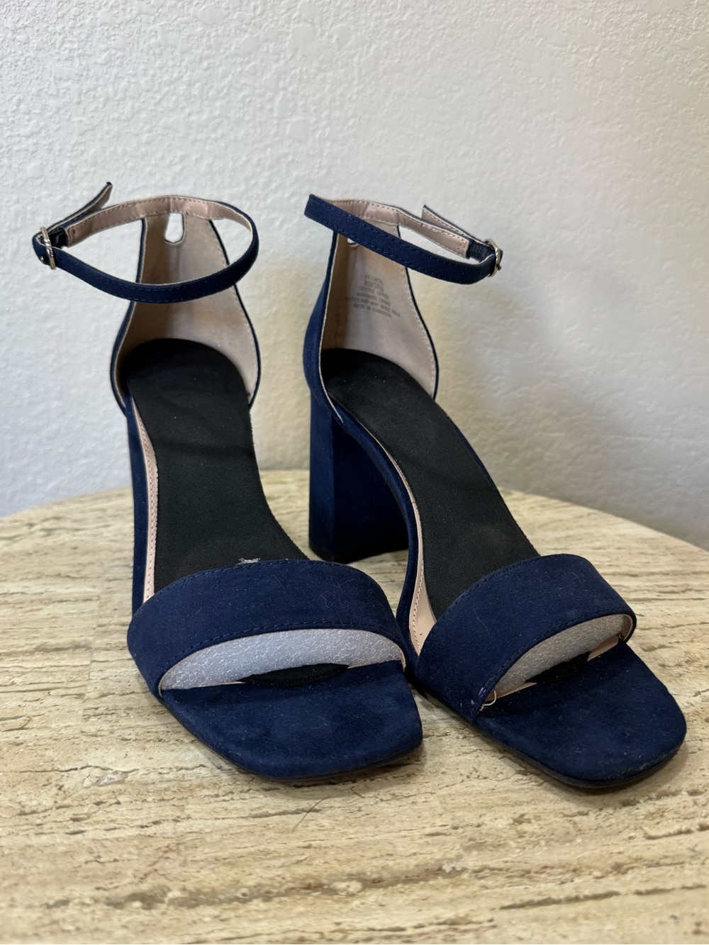 Kelly & Katie Navy Suede Ankle-Strap Block Heels
